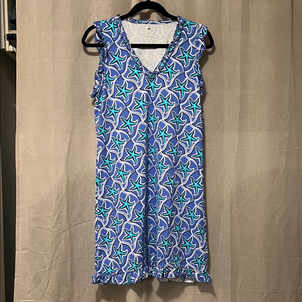 Lulu-B Blue and White Starfish Midi Dress